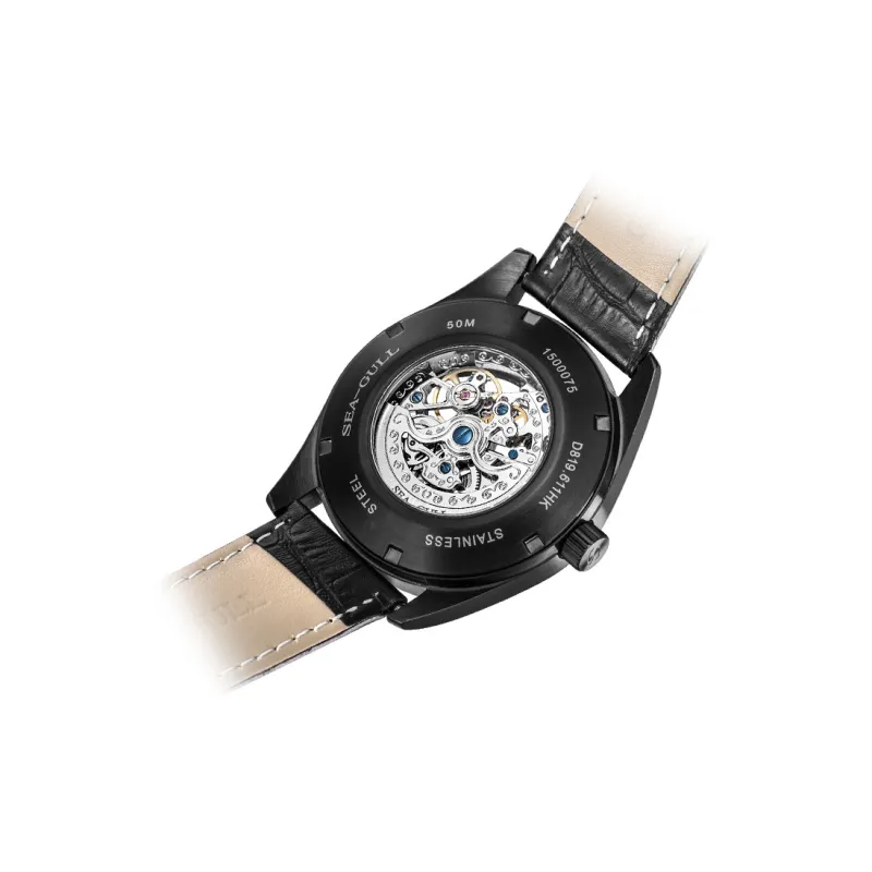 Sea Gull Edge Collection Automatic Mechanical Movement Genuine Leather Strap Watch Men's Watches Cut Out Dial-9