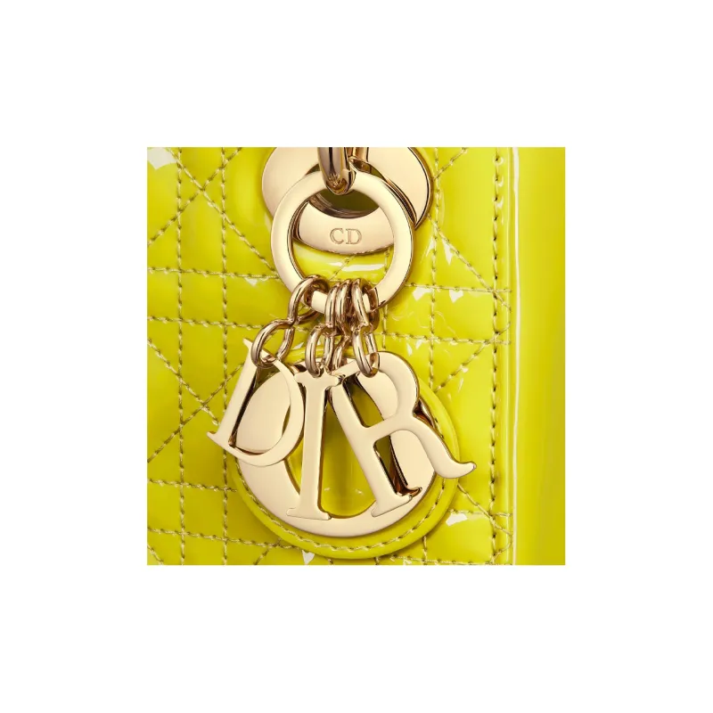DIOR Lady Dior Patent Leather Cowhide Dior Bag Shoulder Bag Crossbody Bag Handbag Mini Women's Yellow-5