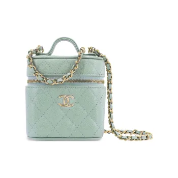 CHANEL Calfskin Makeup Bag, Box Bag, Cigarette Case Bag, Portable Crossbody Bag, Shoulder Bag Women's Green