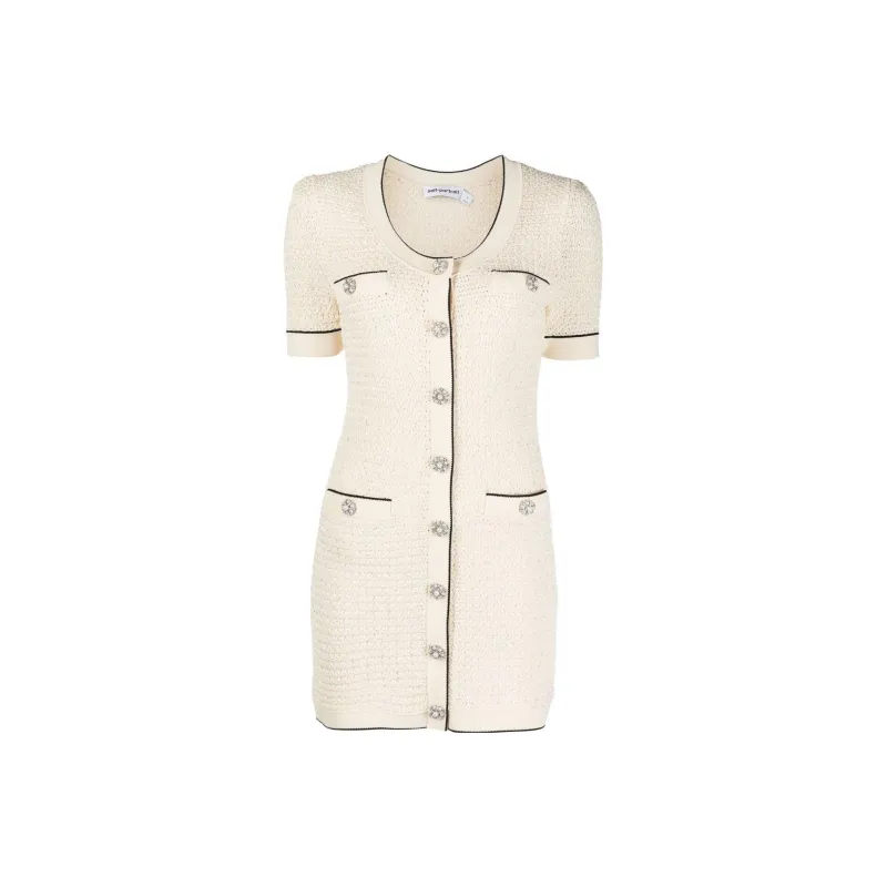 Self portrait Short Sleeved Dresses Women's Ecru-2