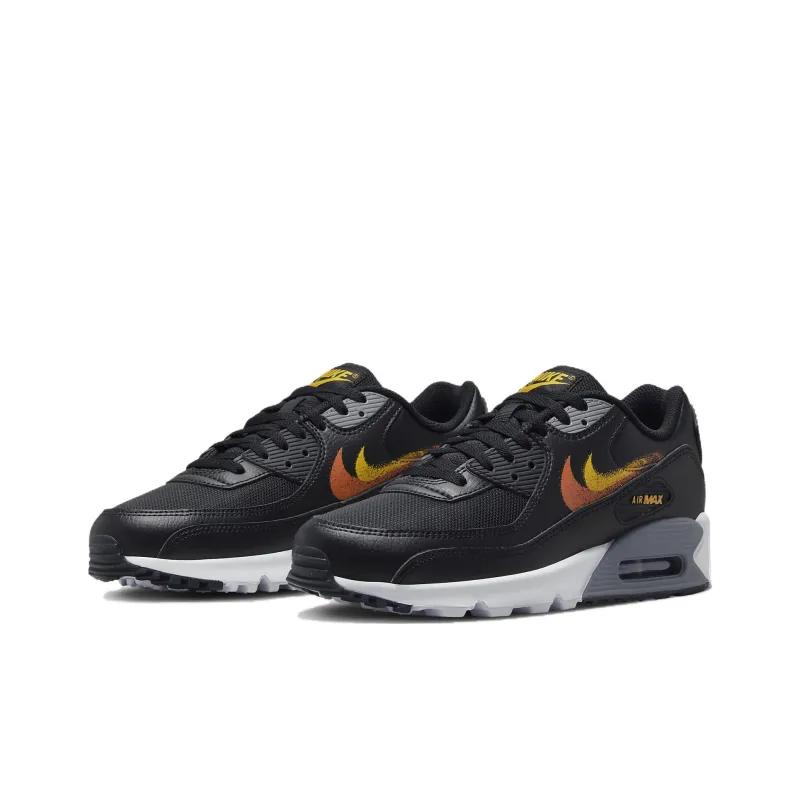 Nike Air Max 90 Spray Paint Swoosh Black University Gold-2