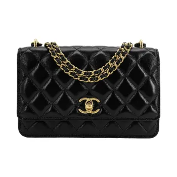 CHANEL 23C Early Spring Leather Flap Bag, Small Square Bag, Shoulder Bag, Crossbody Bag Women's Black