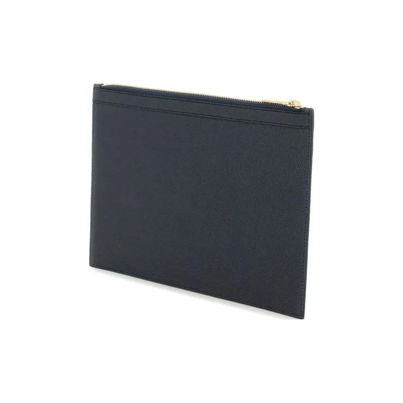 THOM BROWNE· Pebble Pattern Cow Leather Clutch Men's Navy Blue-2