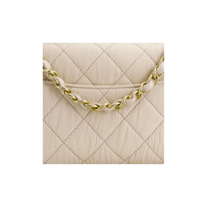 CHANEL Coco Handle Lambskin Portable Crossbody Bag, Shoulder Bag Mini Women's Milk Tea-4
