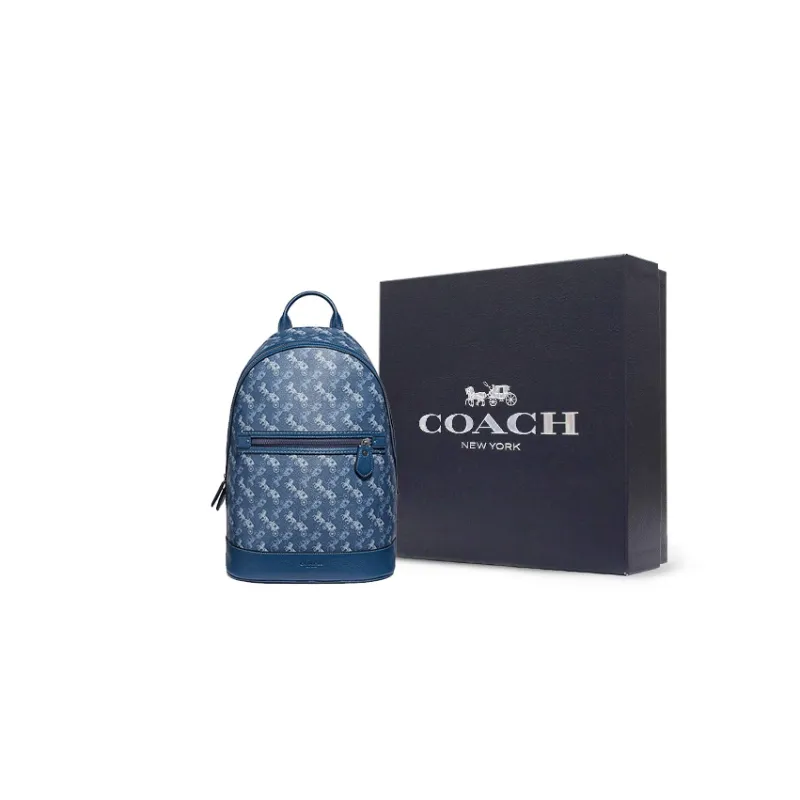 COACH Barrow Canvas With Artificial Leather Backpack Men's Blue-7