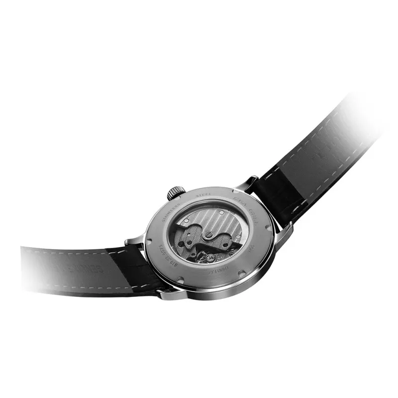 Sea Gull National Collection Automatic Mechanical Movement Genuine Leather Strap Watch Men's Watches Black Dial-2