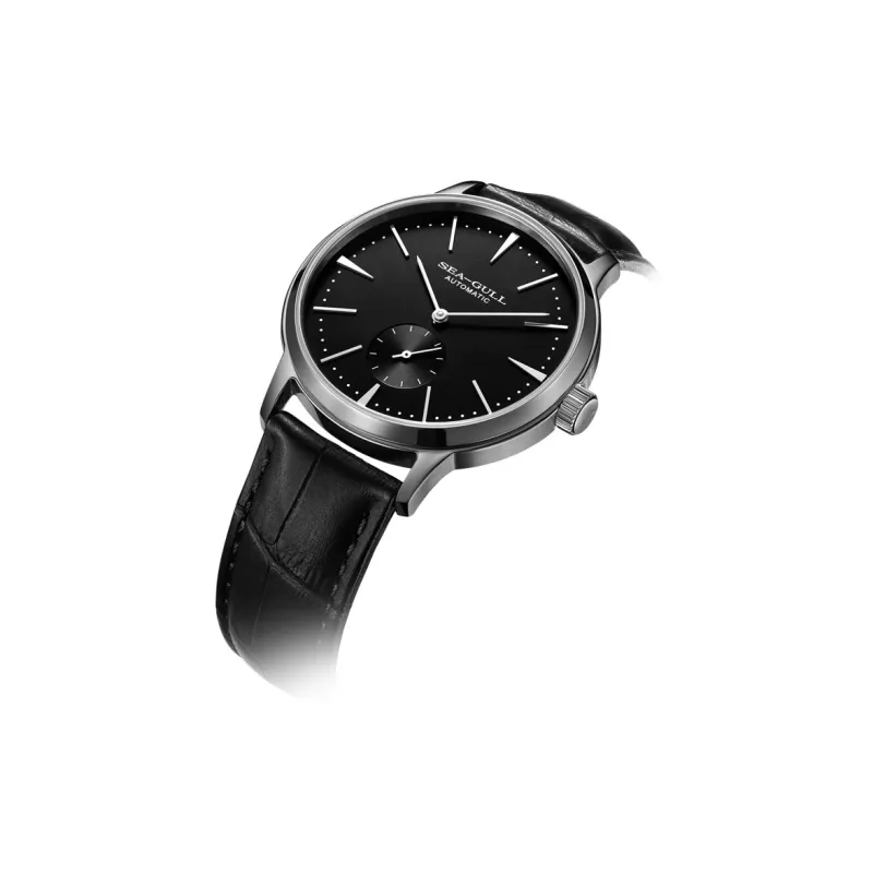 Sea Gull National Collection Automatic Mechanical Movement Genuine Leather Strap Watch Men's Watches Black Dial-1