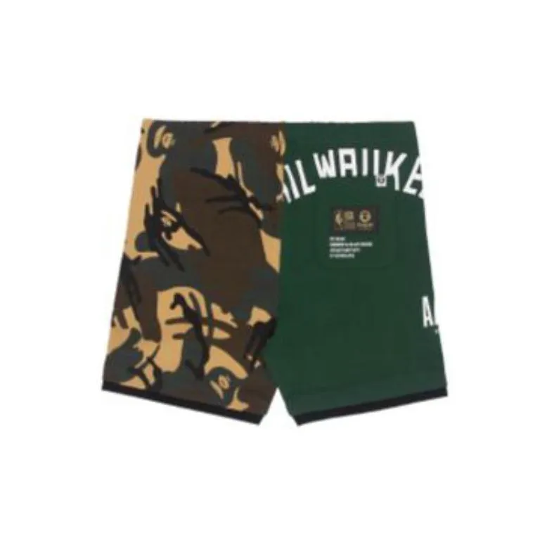 Bape X Nba Style Ape Face Camo Milwaukee Bucks Sweat Shorts-5