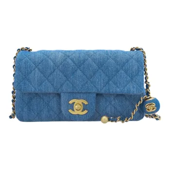 CHANEL Classic Flap CF Small Gold Ball Denim Shoulder Bag Crossbody Bag Mini Women's Denim Blue