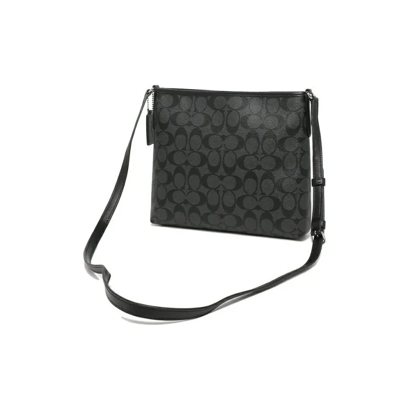 COACH File Canvas With Leather Messenger Bag, Shoulder Bag, Crossbody Bag Medium Size Women's Black Gray-3