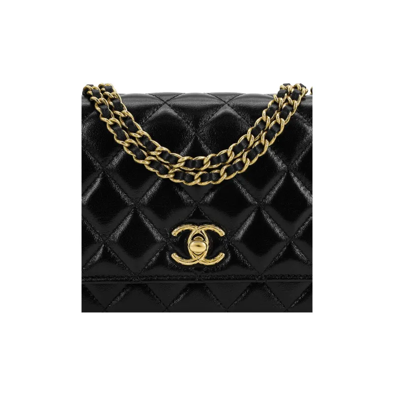 CHANEL 23C Early Spring Leather Flap Bag, Small Square Bag, Shoulder Bag, Crossbody Bag Women's Black-3