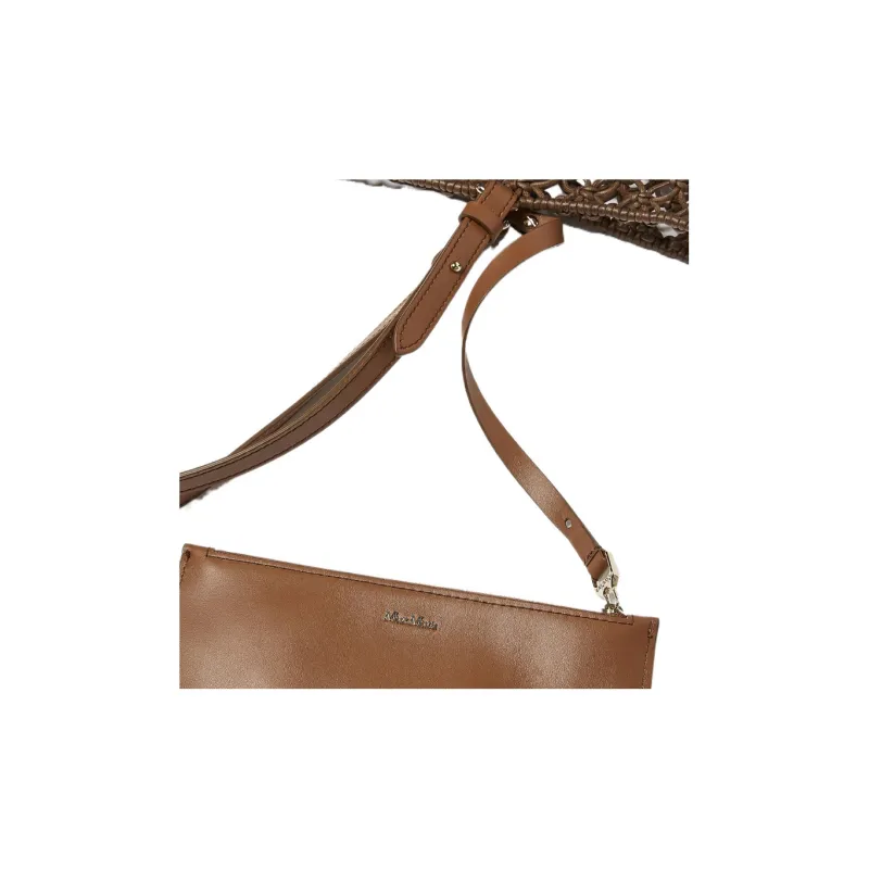 MaxMara Cotton With Leather Tote Bag, Shopping Bag, Shoulder Bag, Handbag Women's Brown-5