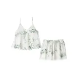 Camisole with White Vine Flower Design Women's Shorts Clothing Sets