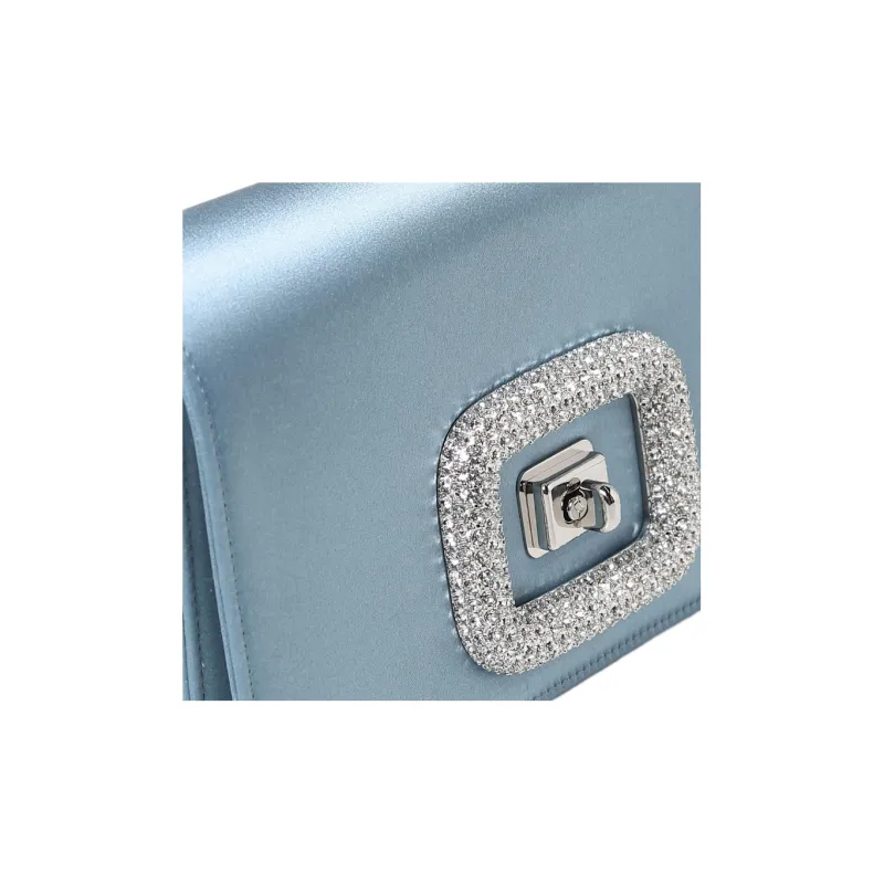 Roger Vivier Silk Satin Chain Bag, Handheld Crossbody Bag, Shoulder Bag Women's Blue-2