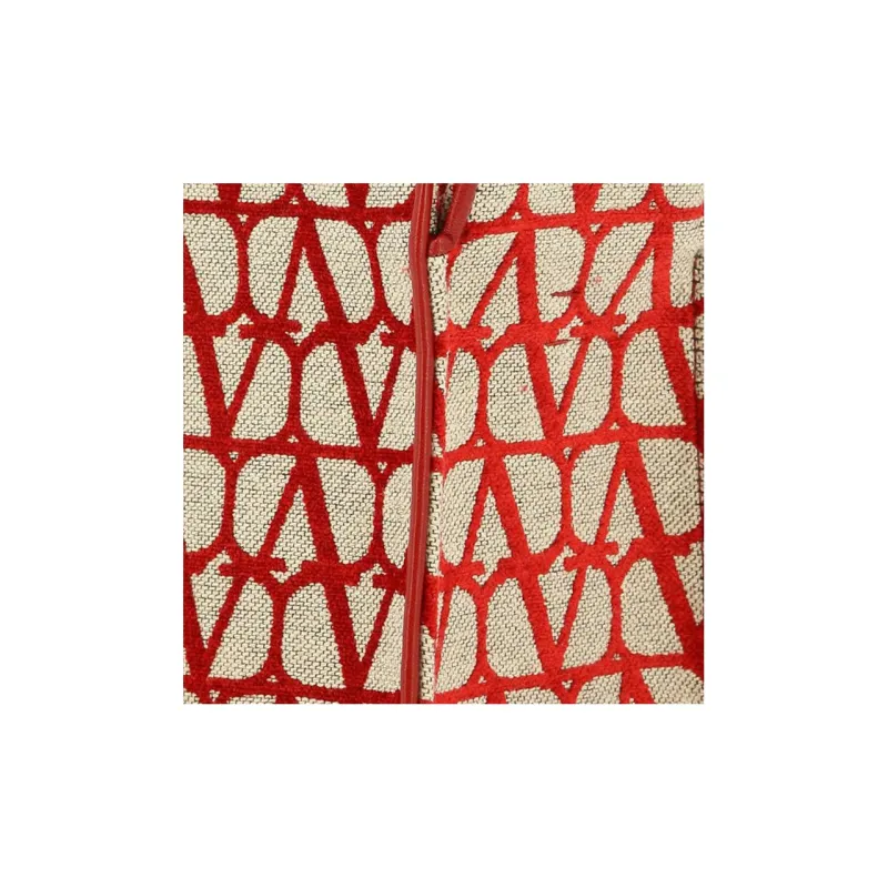 Valentino Vlogo Cotton Tote Handbags Shoulder Bags Women's Beige/Red-4