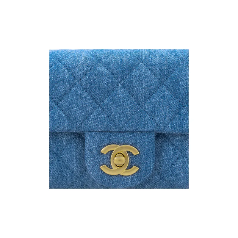 CHANEL Classic Flap CF Small Gold Ball Denim Shoulder Bag, Crossbody Bag Mini Women's Denim Blue-4
