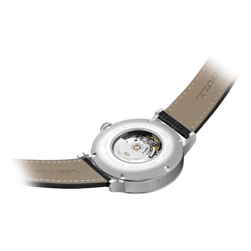Sea Gull Masterpiece Collection Automatic Mechanical Movement Genuine Leather Strap Watch Men's Watches White Dial-3