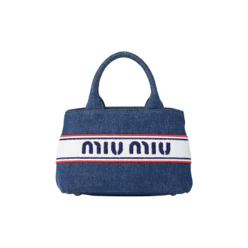 MIU MIU Cotton Denim Tote Bag Shopping Bag Shoulder Bag Crossbody Bag Handbag Regular Women's Blue