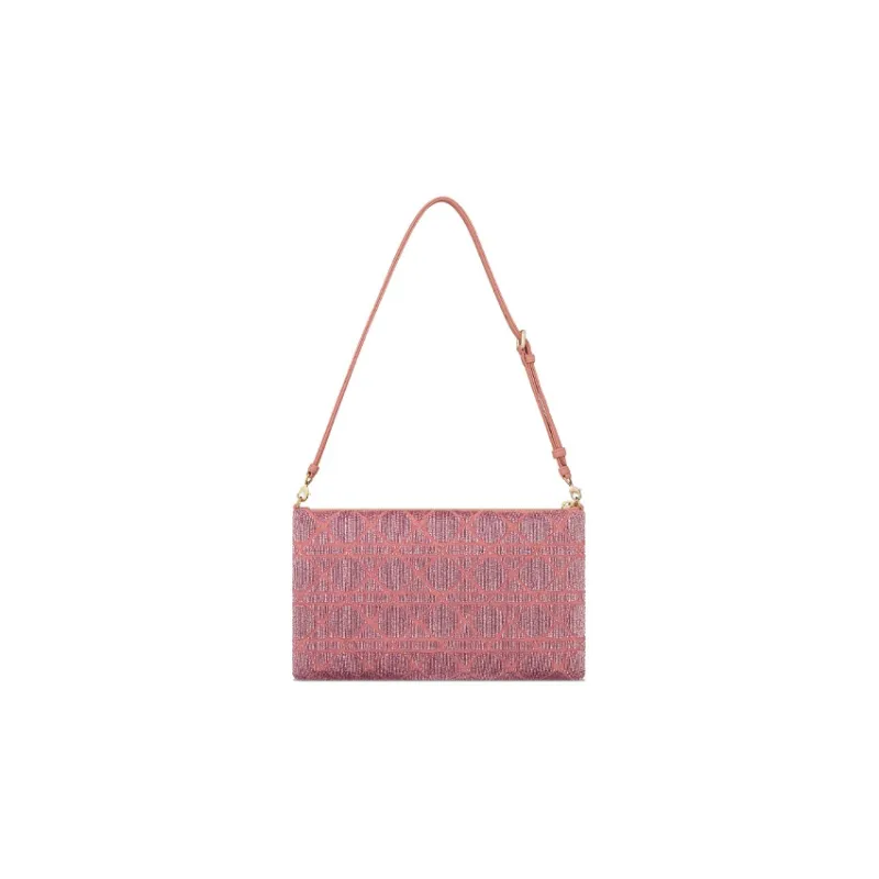 DIOR Beaded Embroidered Cotton Handbag Shoulder Bag Women's Dream Pink Color-2
