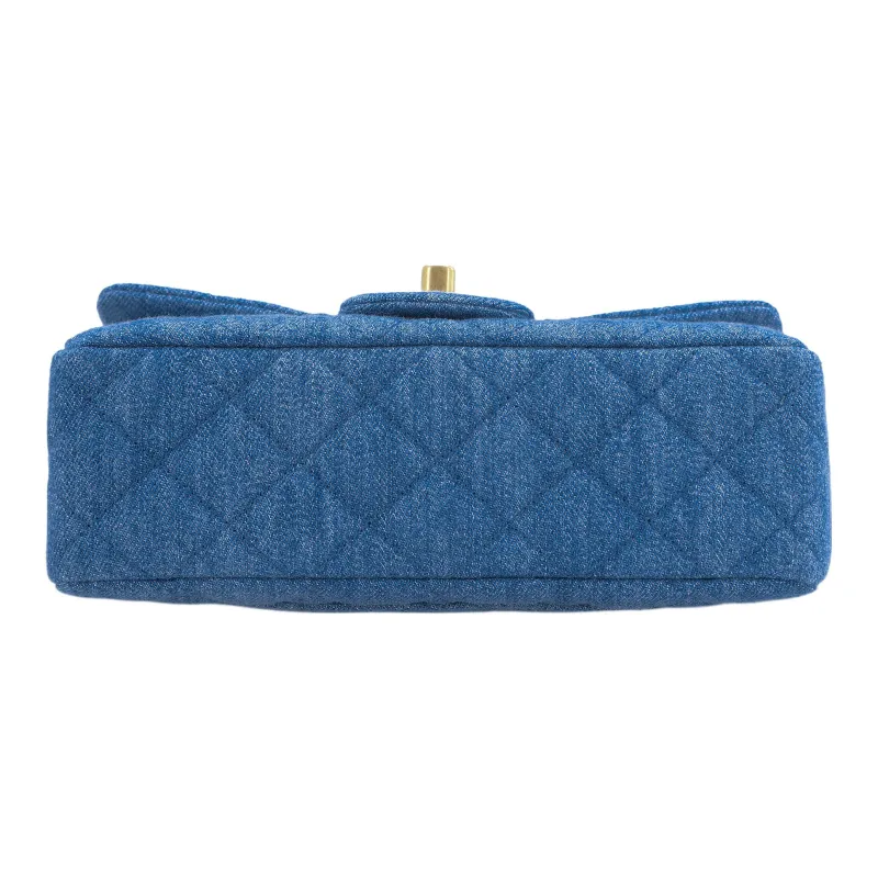 CHANEL Classic Flap CF Small Gold Ball Denim Shoulder Bag, Crossbody Bag Mini Women's Denim Blue-3