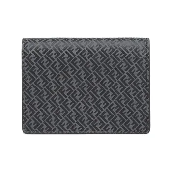 FENDI Calfskin Card Holder, Wallet Regular Men's Black Gray