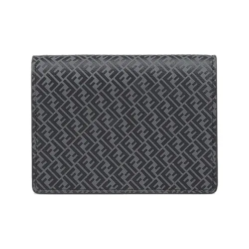 FENDI Calfskin Card Holder, Wallet Regular Men's Black Gray