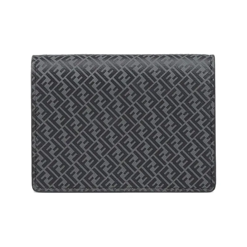 FENDI Calfskin Card Holder, Wallet Regular Men's Black Gray-0