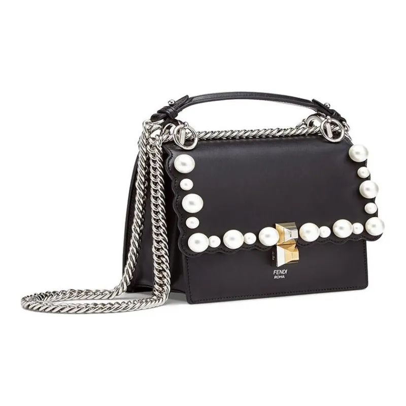 FENDI Kan I Cow Leather Shoulder Bag Crossbody Bag Small Size Women's Black-1