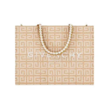 GIVENCHY Cow Leather Sheepskin Mat Tote Bag Portable Shopping Bag Small Size Women's Natural