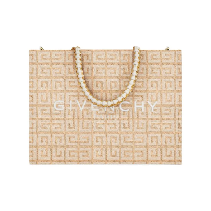 GIVENCHY Cow Leather Sheepskin Mat Tote Bag Portable Shopping Bag Small Size Women's Natural-0