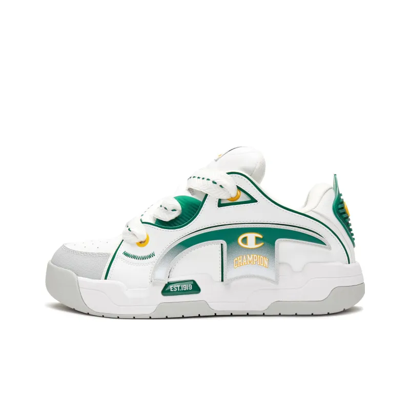 Champion Anti Slip Wear Resistant Low Top Skateboard Shoes Men's White Green-0