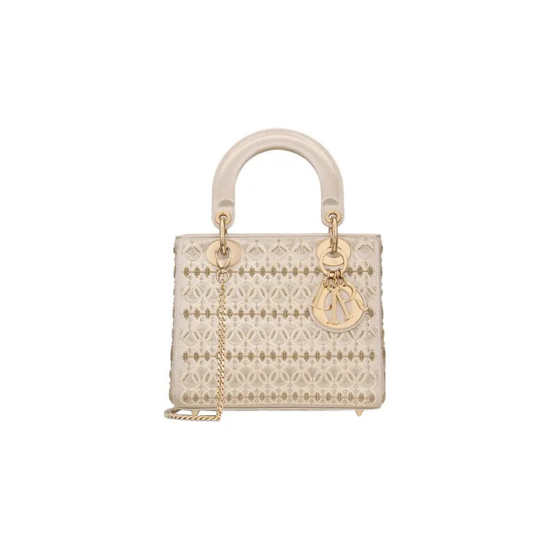 DIOR Lady Dior Cow Leather Daisie Bag Portable Crossbody Bag Shoulder Bag Small Size Women's Gold-0