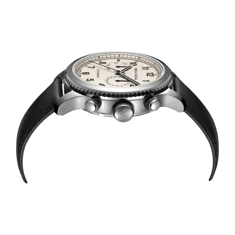 Sea Gull Pilot Collection Automatic Mechanical Movement Cow Leather Strap Watch Men's Watches White Dial-1
