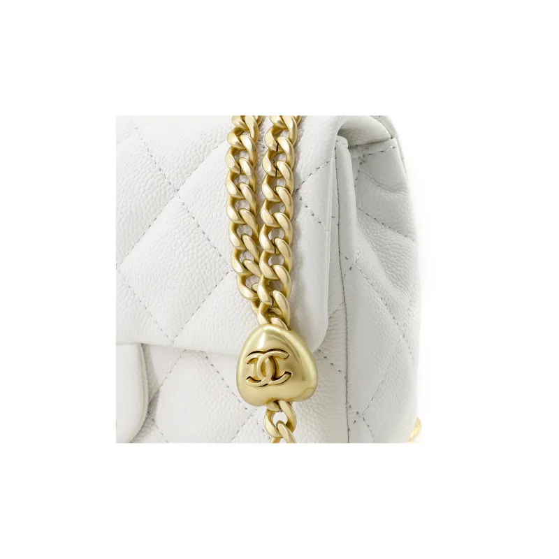 CHANEL Litchi Grain Cow Leather Long Flap Bag, Shoulder Bag, Crossbody Bag Trumpets Women's White-4
