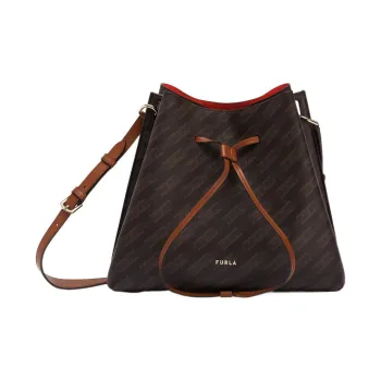 Furla Gioia Leather Bucket Bags Shoulder Bag Crossbody Bag Small Size Women's Coffee