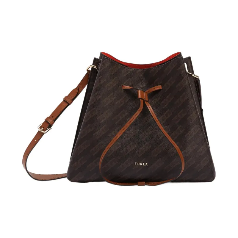 Furla Gioia Leather Bucket Bags Shoulder Bag Crossbody Bag Small Size Women's Coffee-0