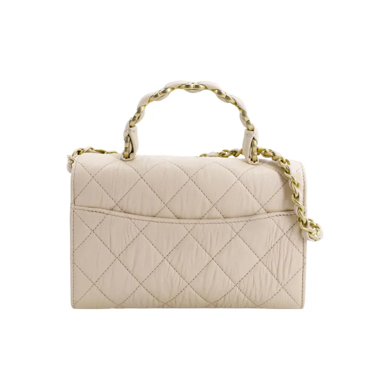 CHANEL Coco Handle Lambskin Portable Crossbody Bag, Shoulder Bag Mini Women's Milk Tea-2