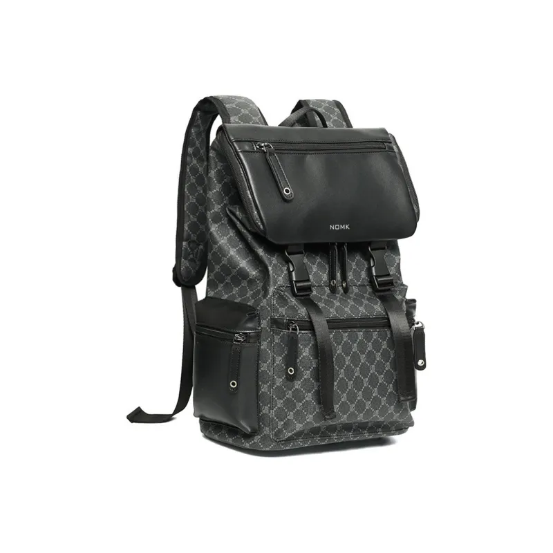 NOMK PU Cortex Laptop Backpack Unisex Black Gray Color-1