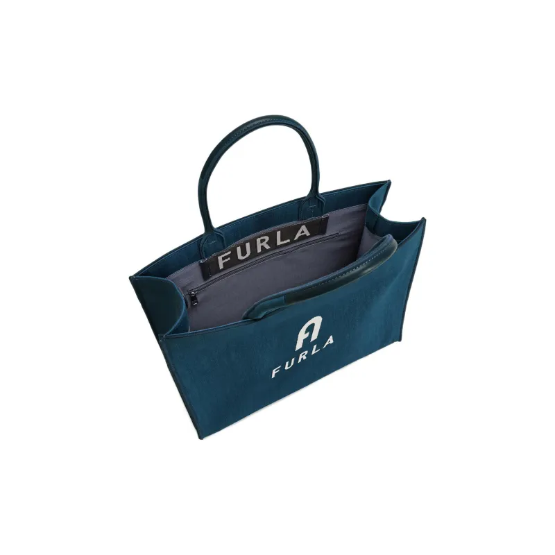 Furla Opportunity Leather With Cotton Laptop Bag Tote Bag Shopping Bag Handbag Large Size Women's Blue-3