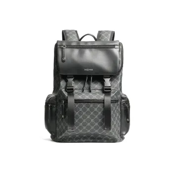 NOMK PU Cortex Laptop Backpack Unisex Black Gray Color