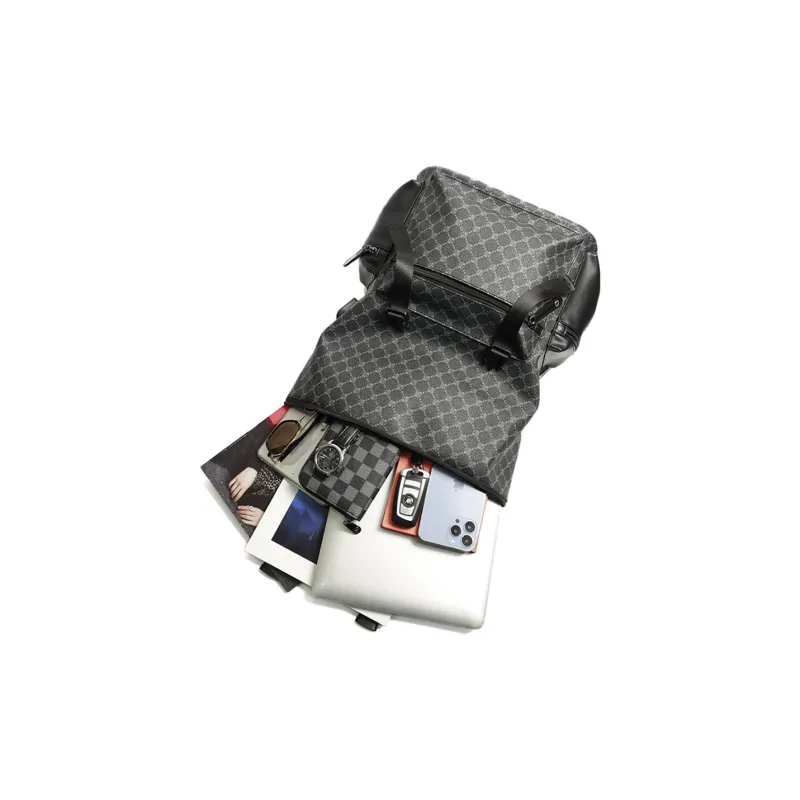 NOMK PU Cortex Laptop Backpack Unisex Black Gray Color-5