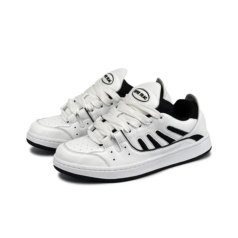 LuzaoT SUPER DRAG Puffy Shoes Low Top Skateboard Shoes Unisex White Black-2