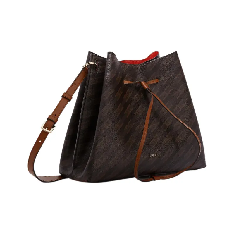 Furla Gioia Leather Bucket Bags Shoulder Bag Crossbody Bag Small Size Women's Coffee-1