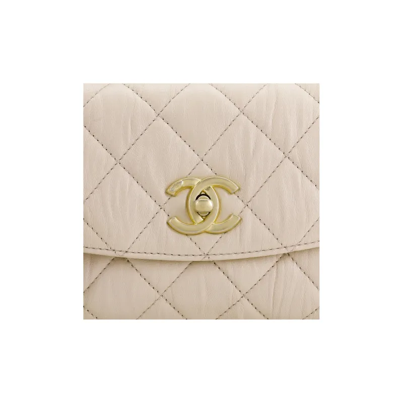CHANEL Coco Handle Lambskin Portable Crossbody Bag, Shoulder Bag Mini Women's Milk Tea-3