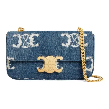 CELINE Denim With Lambskin Crossbody Bag Shoulder Bag Women's Marine Blue