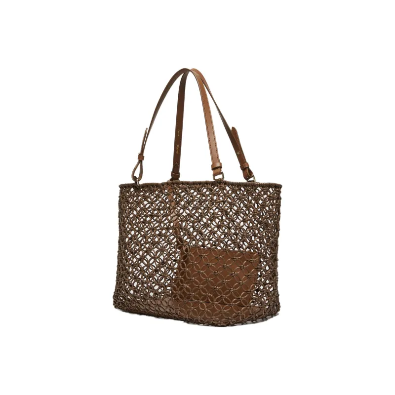 MaxMara Cotton With Leather Tote Bag, Shopping Bag, Shoulder Bag, Handbag Women's Brown-1