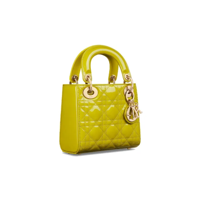 DIOR Lady Dior Patent Leather Cowhide Dior Bag Shoulder Bag Crossbody Bag Handbag Mini Women's Yellow-1