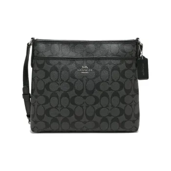 COACH File Canvas With Leather Messenger Bag, Shoulder Bag, Crossbody Bag Medium Size Women's Black Gray