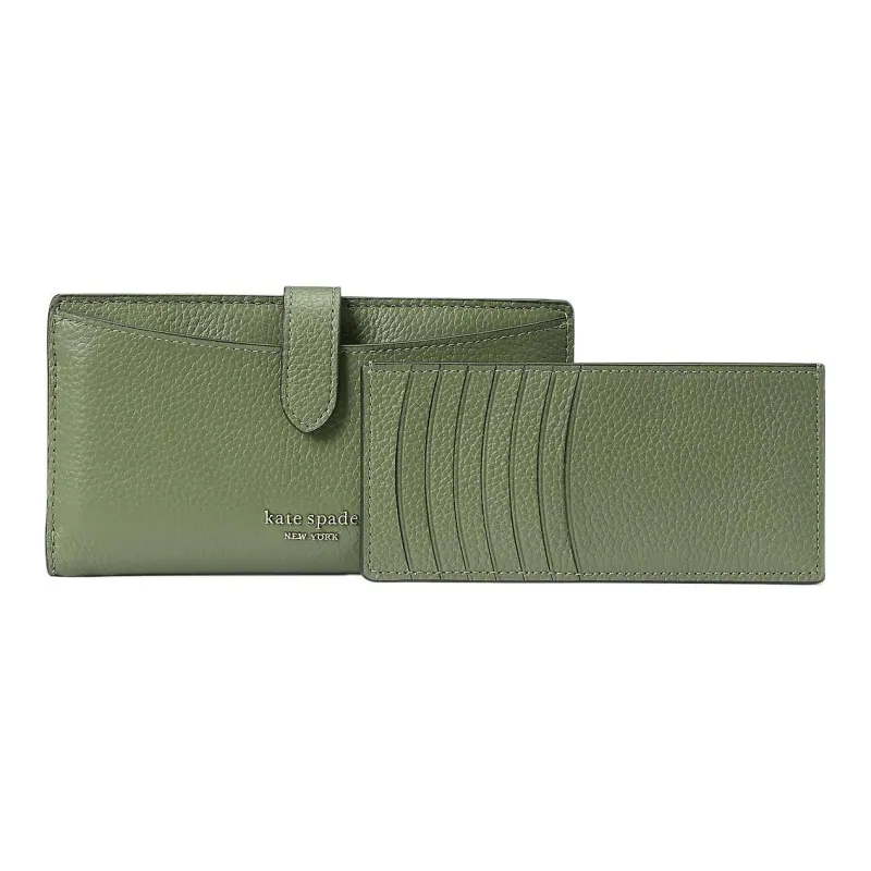 Kate Spade Hudson Leather Card Holder Wallet Small Size Women's Olive Green-1