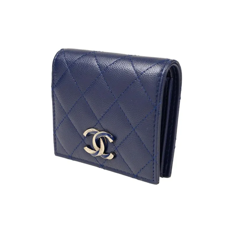 CHANEL Cow Leather Coin Purse Wallet Women's Blue-1